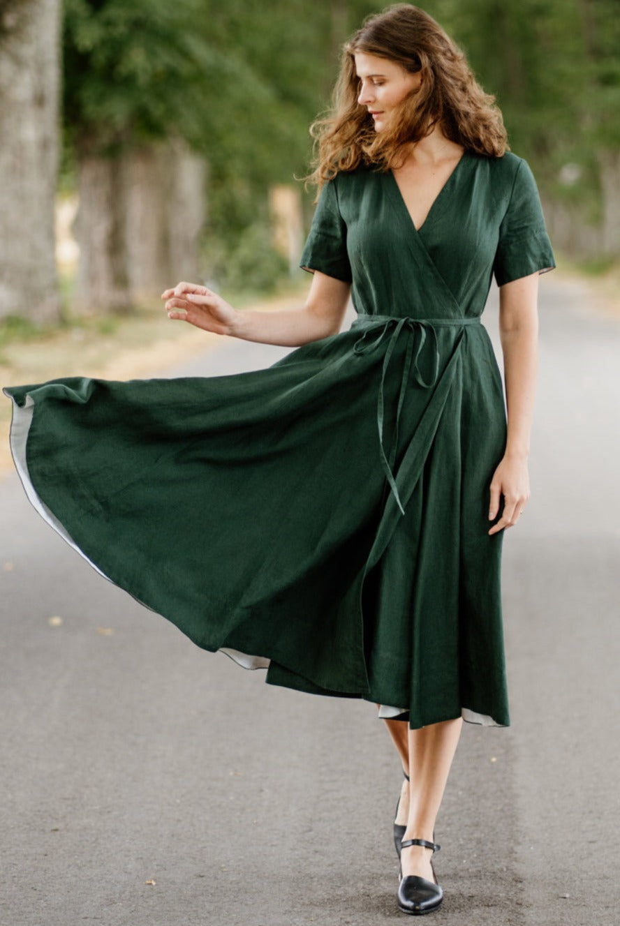 Wrap Dress Short Sleeve Evergreen Son de Flor