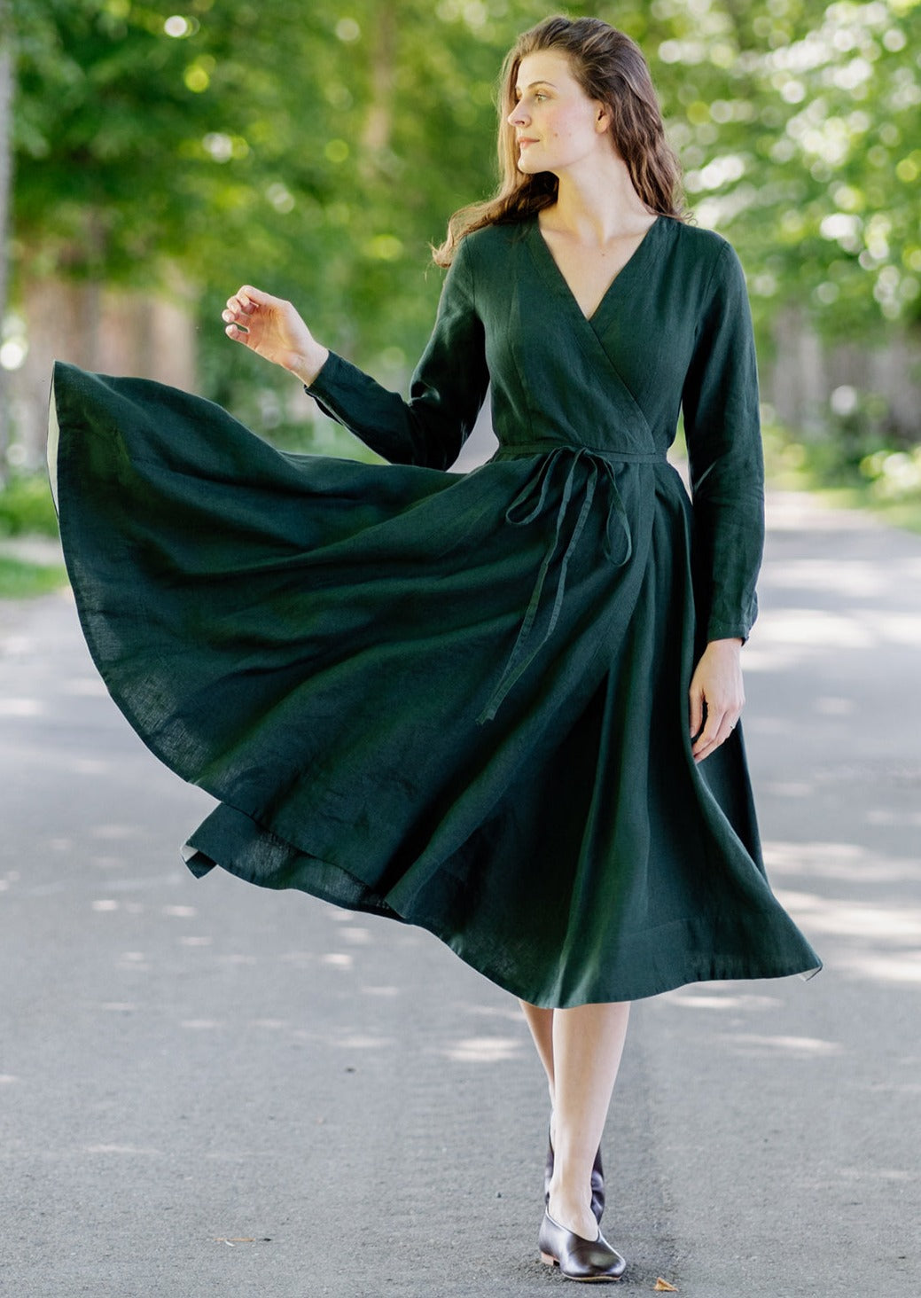 Wrap Dress, Long Sleeve, Evergreen | Son de Flor