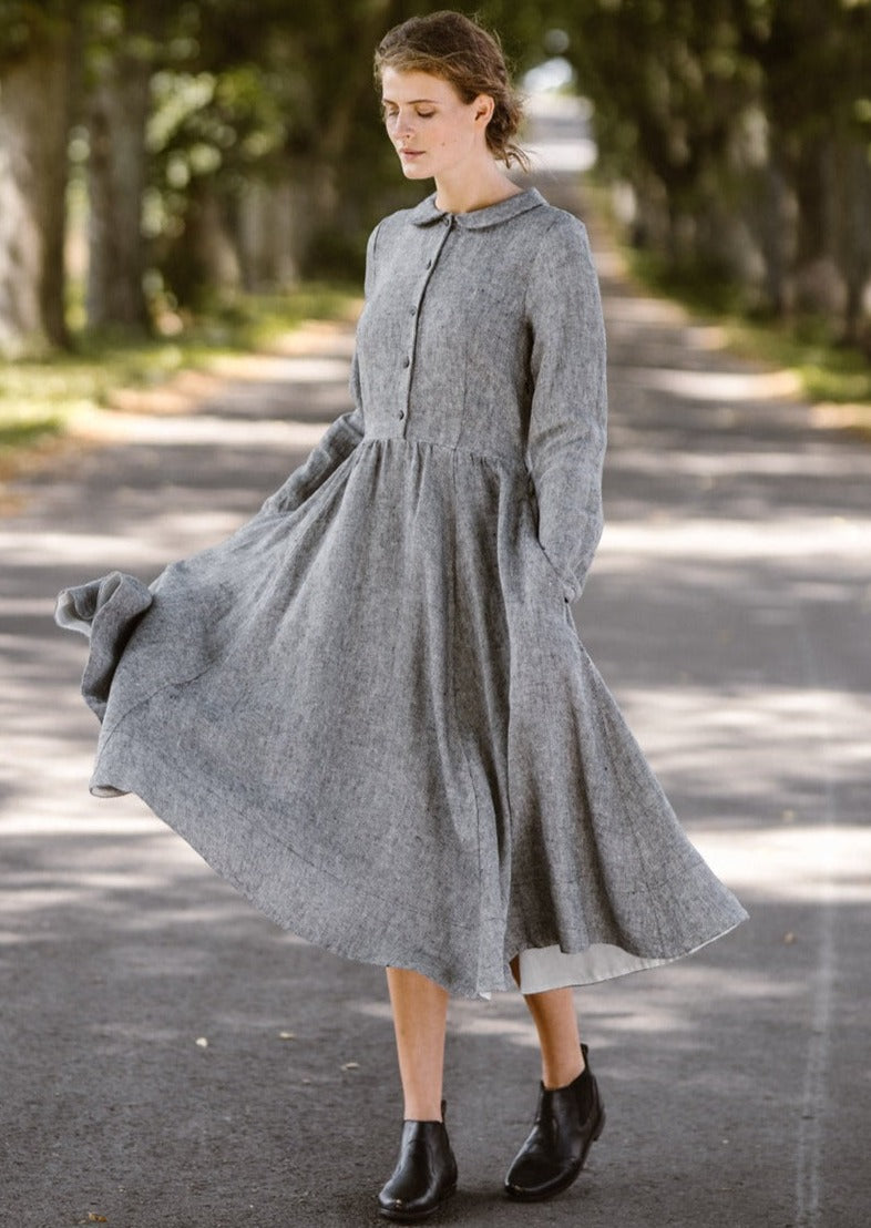 Classic Dress, Long Sleeve, Twill Linen, Grey Moon | Son de Flor