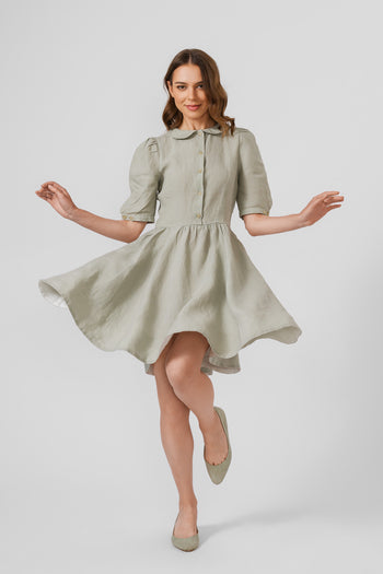 Mini Classic Dress, Puff Sleeve, Mint
