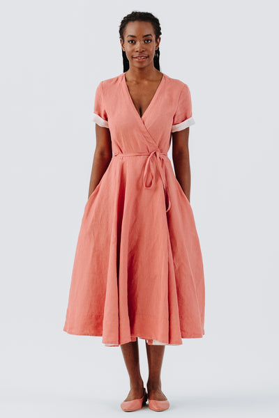 Wrap Dress, Short Sleeve, Vintage Pink