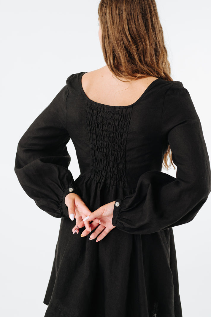 Mini Carmen Dress, Long Sleeve#color_black-pansy