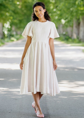 Butterfly Sleeve Dress, Short Sleeves#color_seashell-white