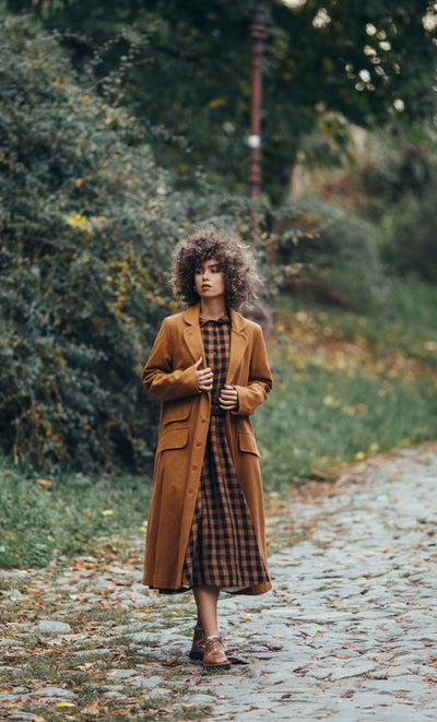 Classic Dress, Long Sleeve, Brown Checkers