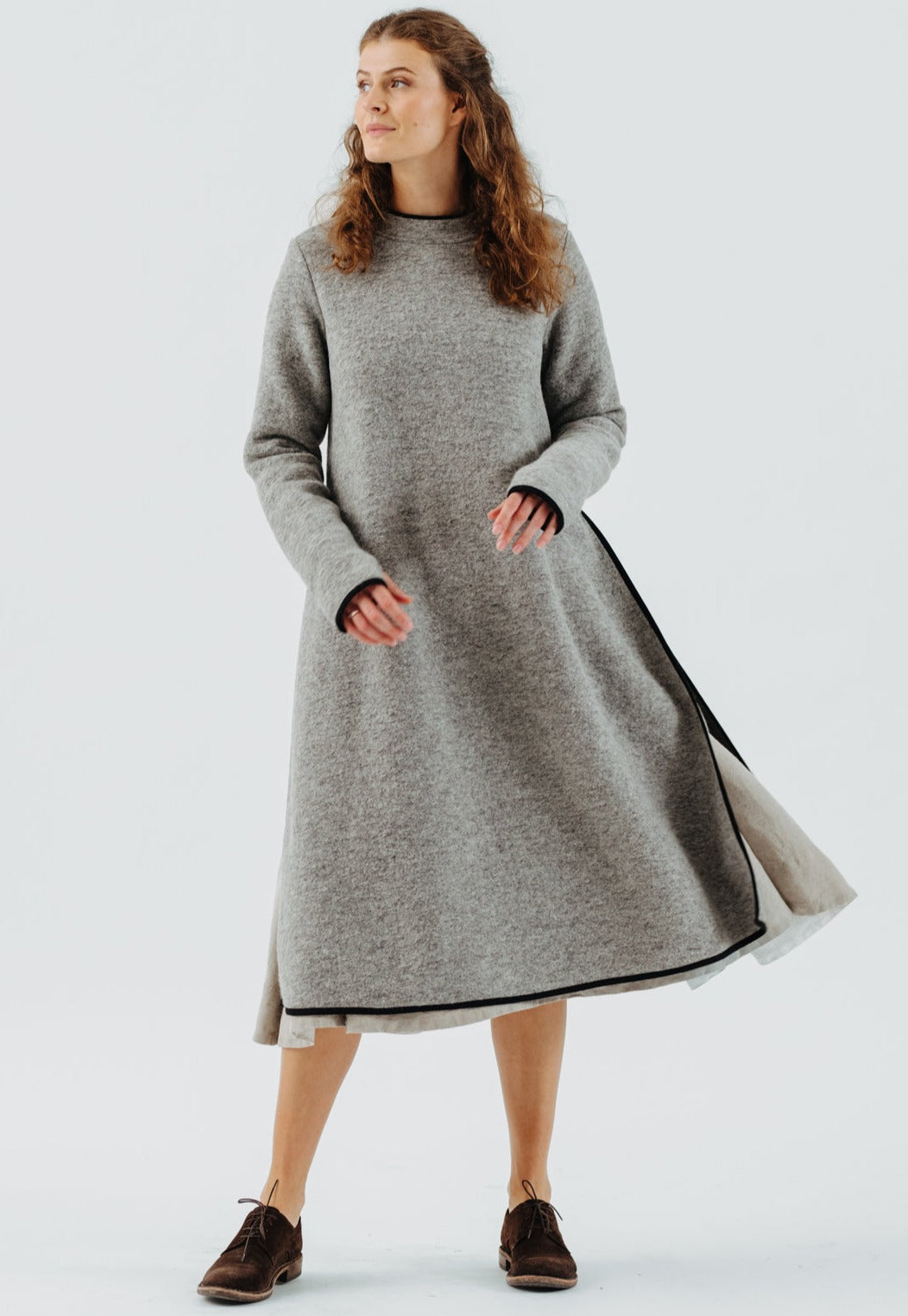 Double Slit Dress, Wool, Light Grey