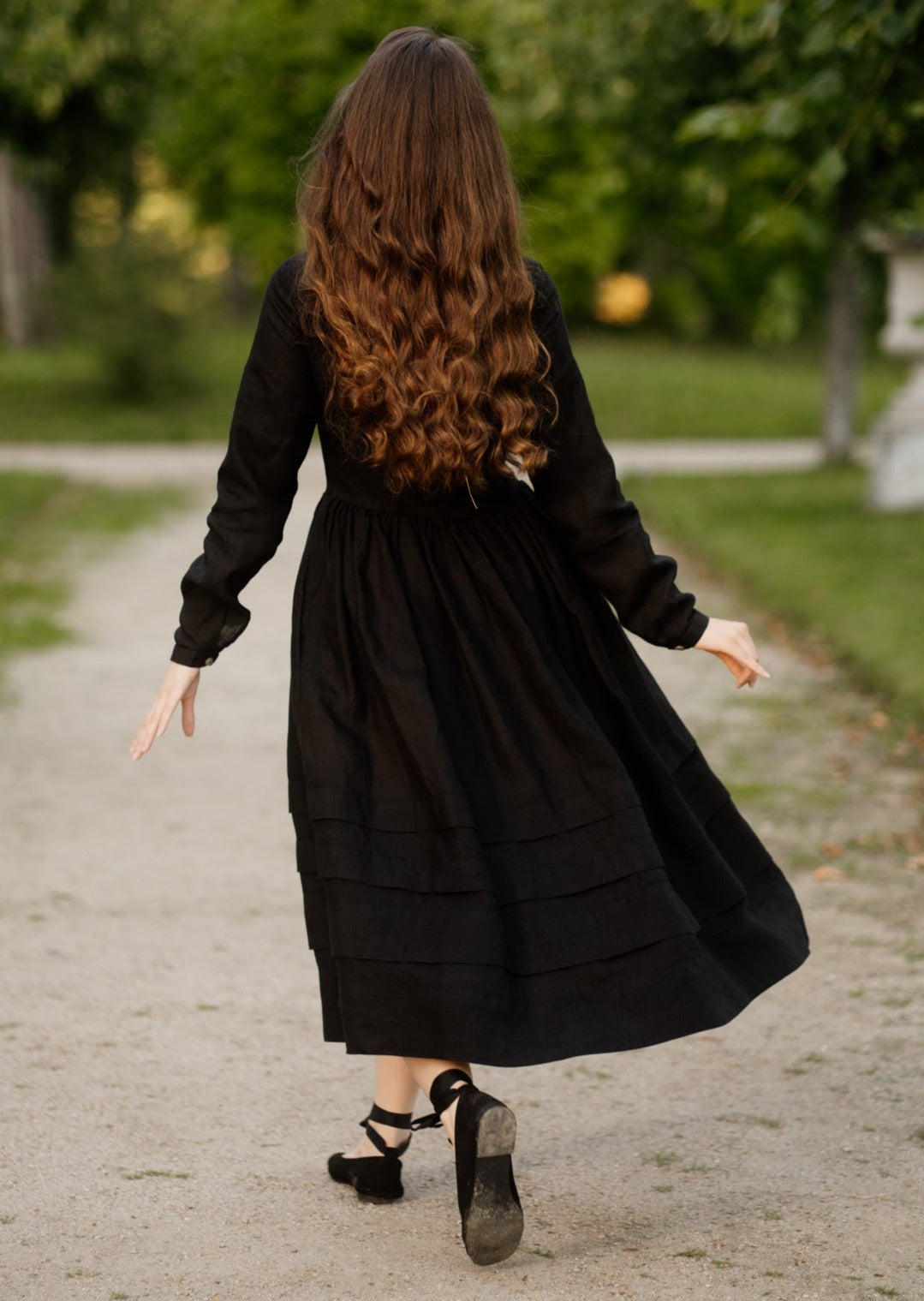 Eyre Dress, Long Sleeve, Black Pansy
