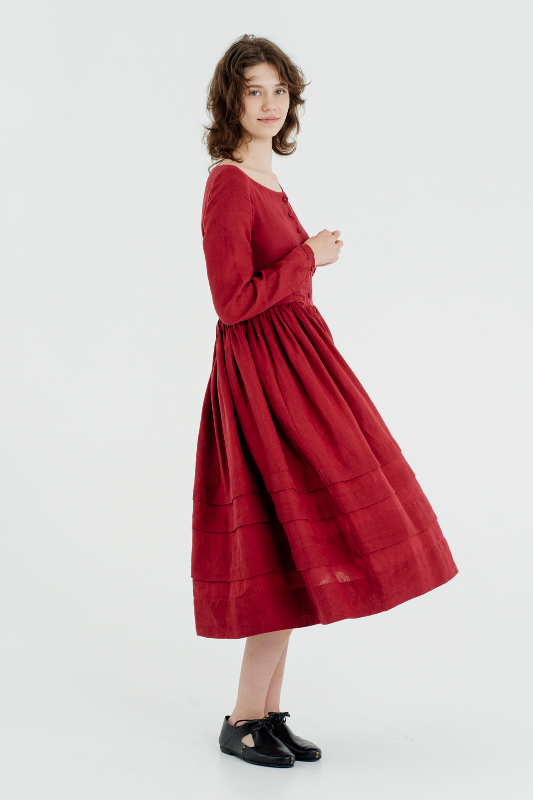 Eyre Dress, Long Sleeve, Marsala Red