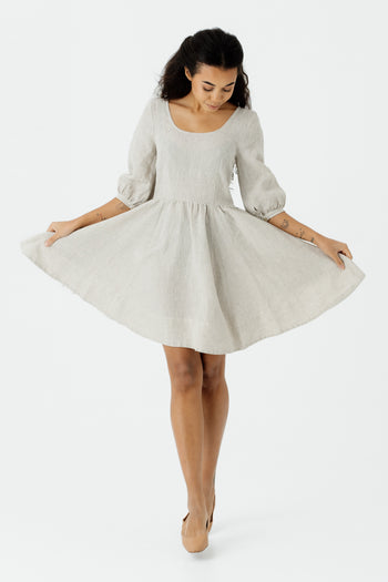 Mini Carmen Dress, 3/4 Sleeve, Natural Dot