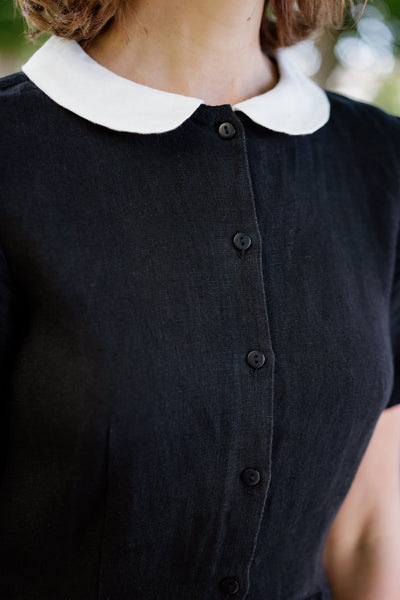 Mini Classic Dress, Short Sleeve#color_black-pansy-white-collar