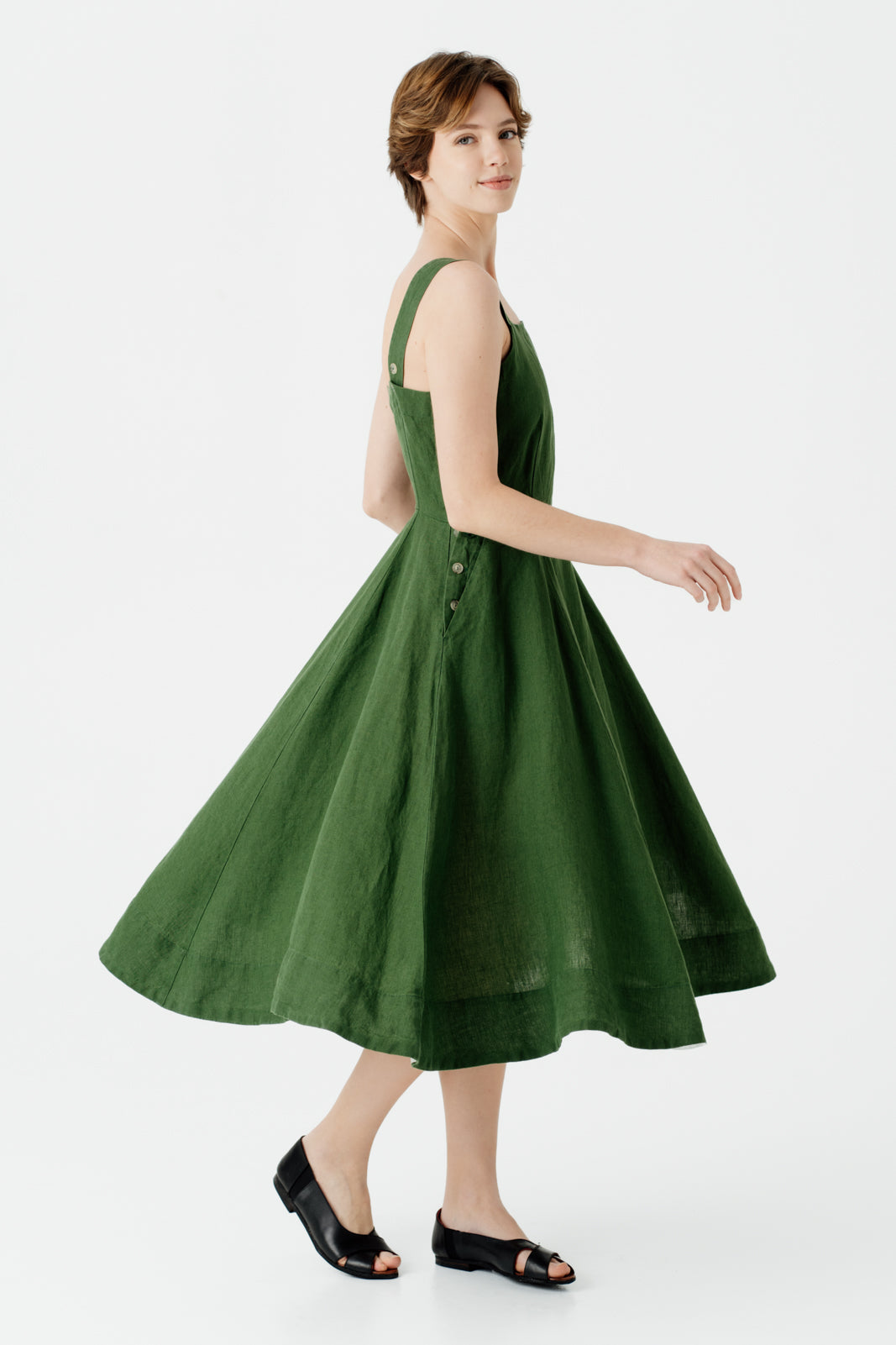 Pinafore Dress, Sleeveless, Emerald Green | Son de Flor