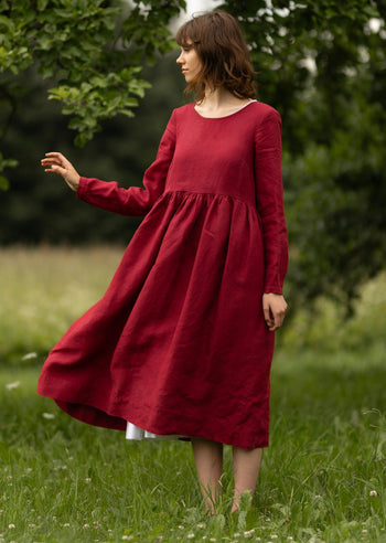 Smock Dress, Long Sleeve#color_marsala-red