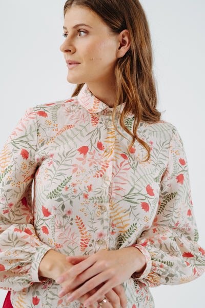 Fitted Sophie Shirt, Long Sleeve, Whimsical Garden