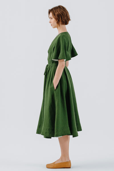 Wrap Dress, Butterfly Sleeve, Emerald Green