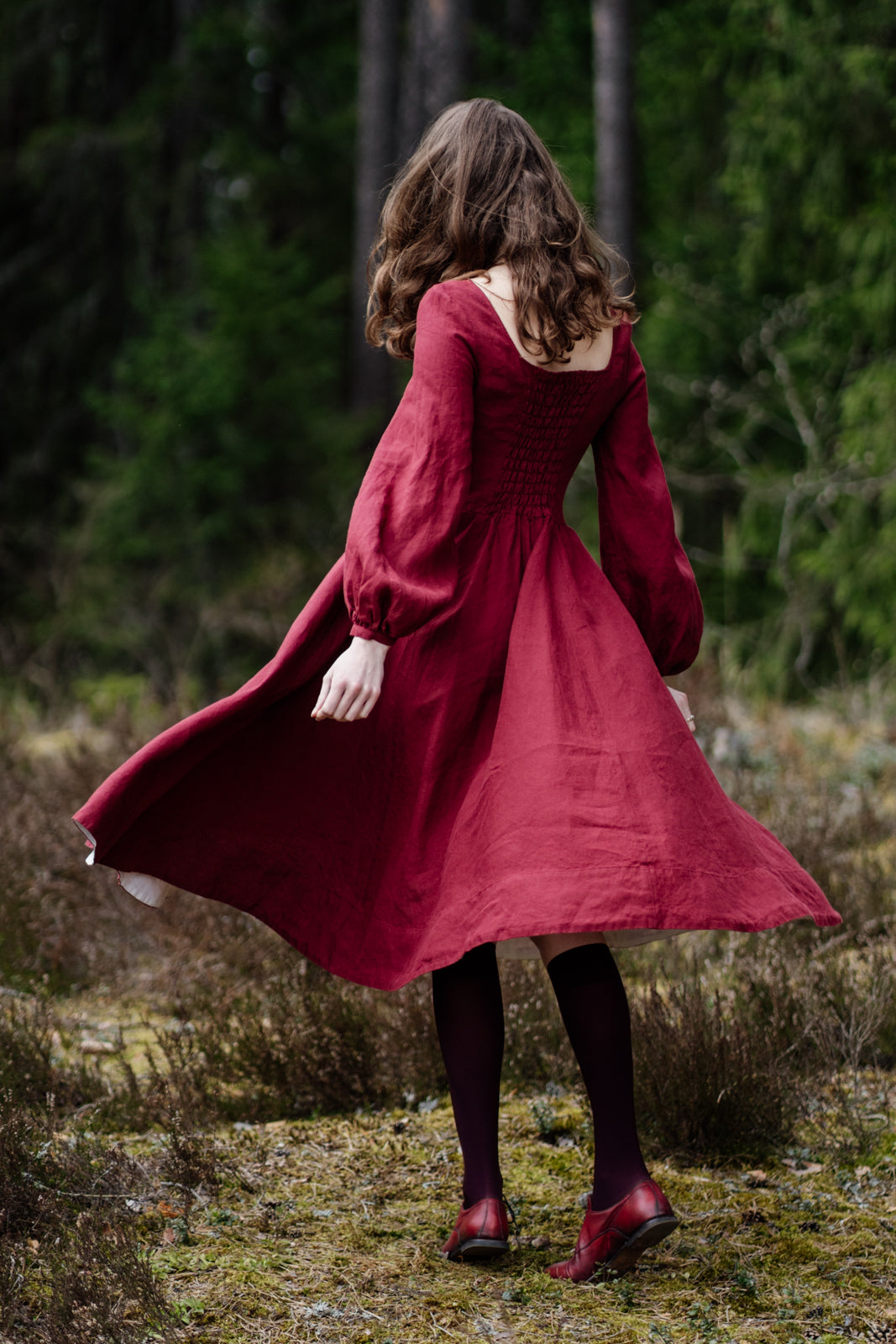 Son de Flor Carmen Dress, Long Sleeve#color_marsala-red