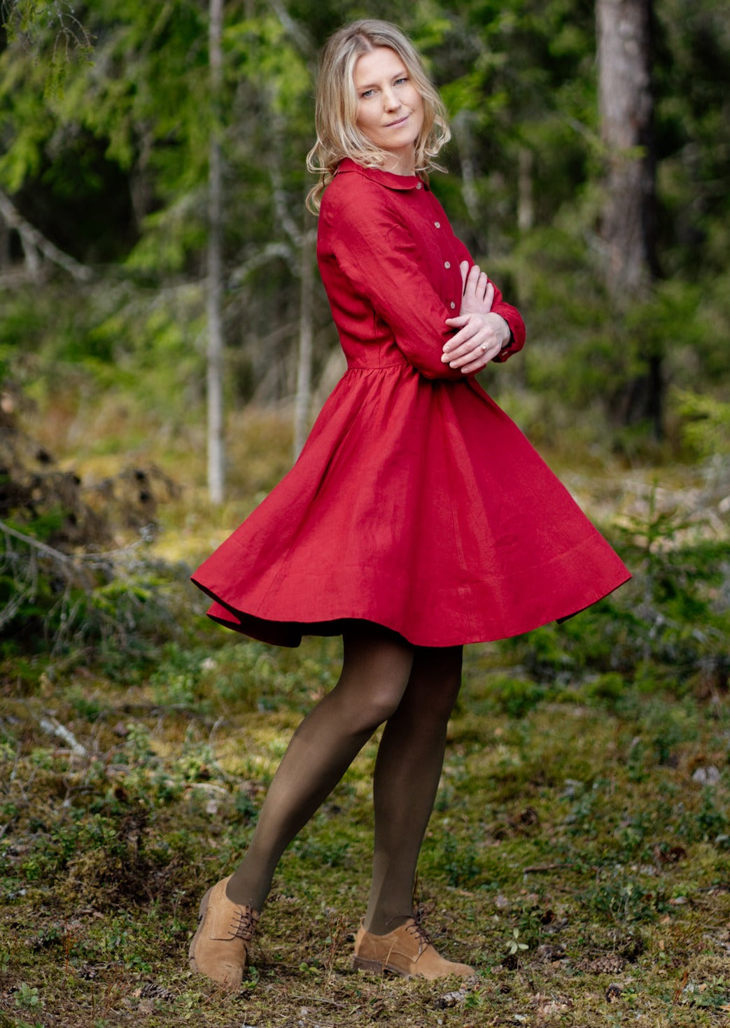 Mini Classic Dress, Long Sleeve, Red Poppy