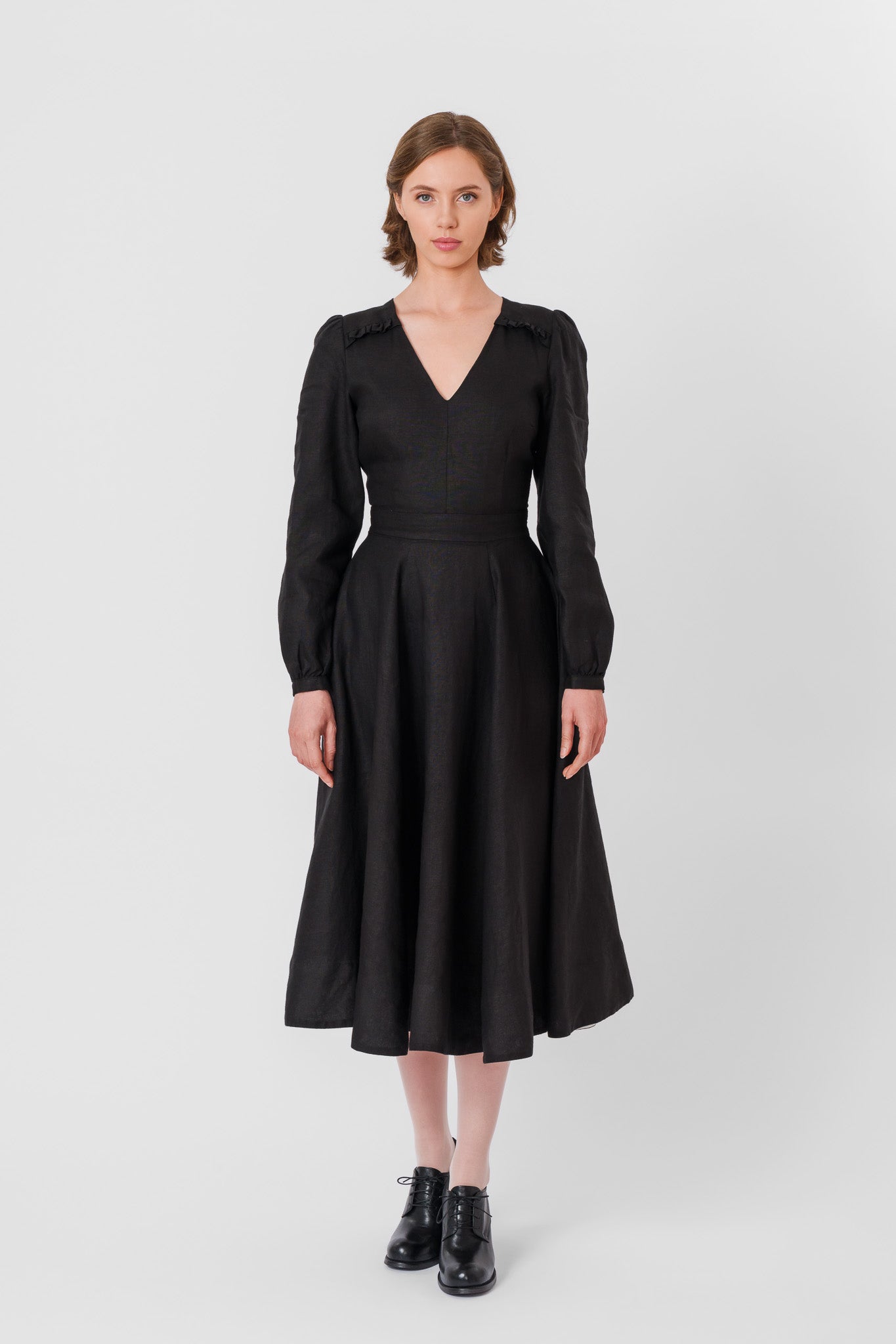 Bridget Dress, Long Sleeve, Black Pansy