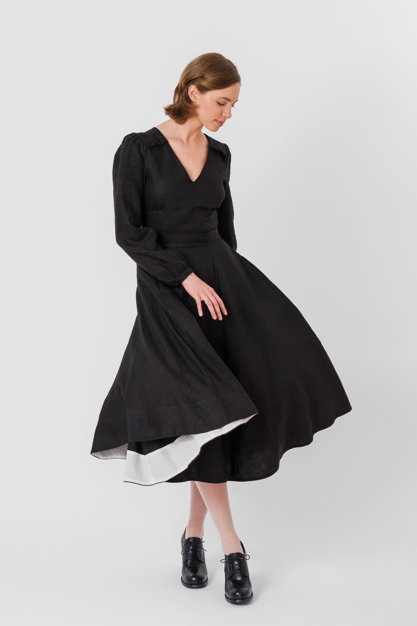 Bridget Dress, Long Sleeve, Black Pansy