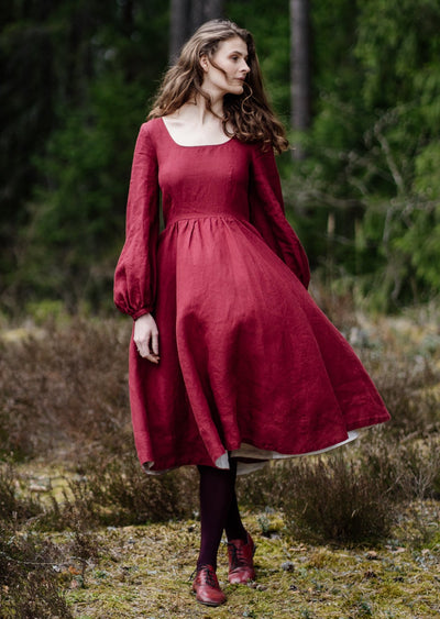 Carmen Dress, Long Sleeve, Marsala Red