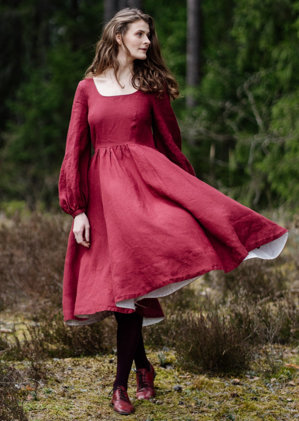 Carmen Dress, Long Sleeve, Marsala Red