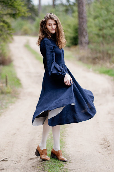 Sophie Dress, Long Sleeve, Son de Flor#color_night-navy