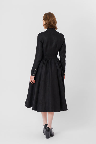 Victorian Coat, Twill Linen, Black Herringbone