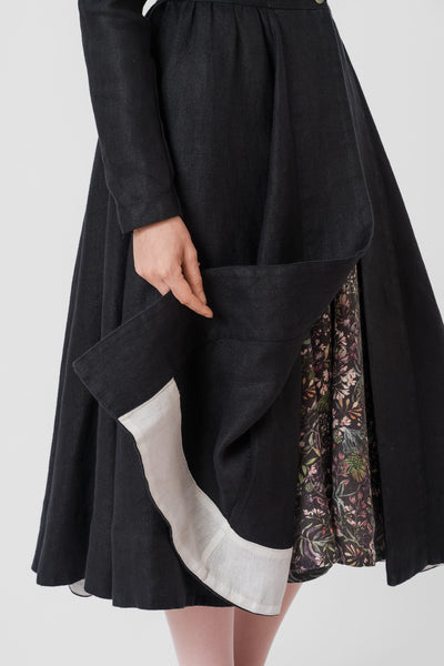 Victorian Coat, Twill Linen, Black Herringbone