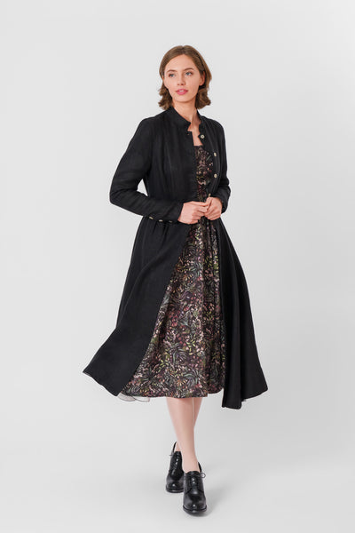 Victorian Coat, Twill Linen, Black Herringbone