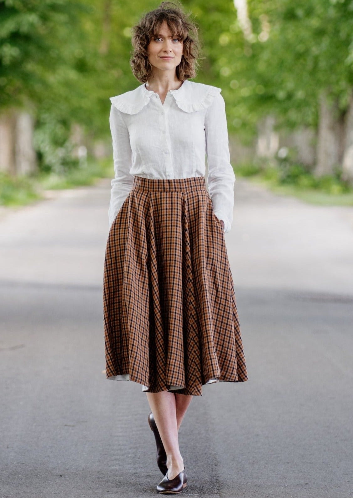 Classic Skirt, Brown Tartan