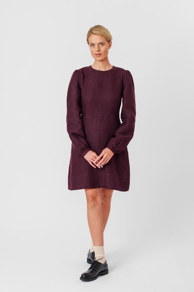 Kelly Dress, Long Sleeve, Twill Linen, Royal Grape