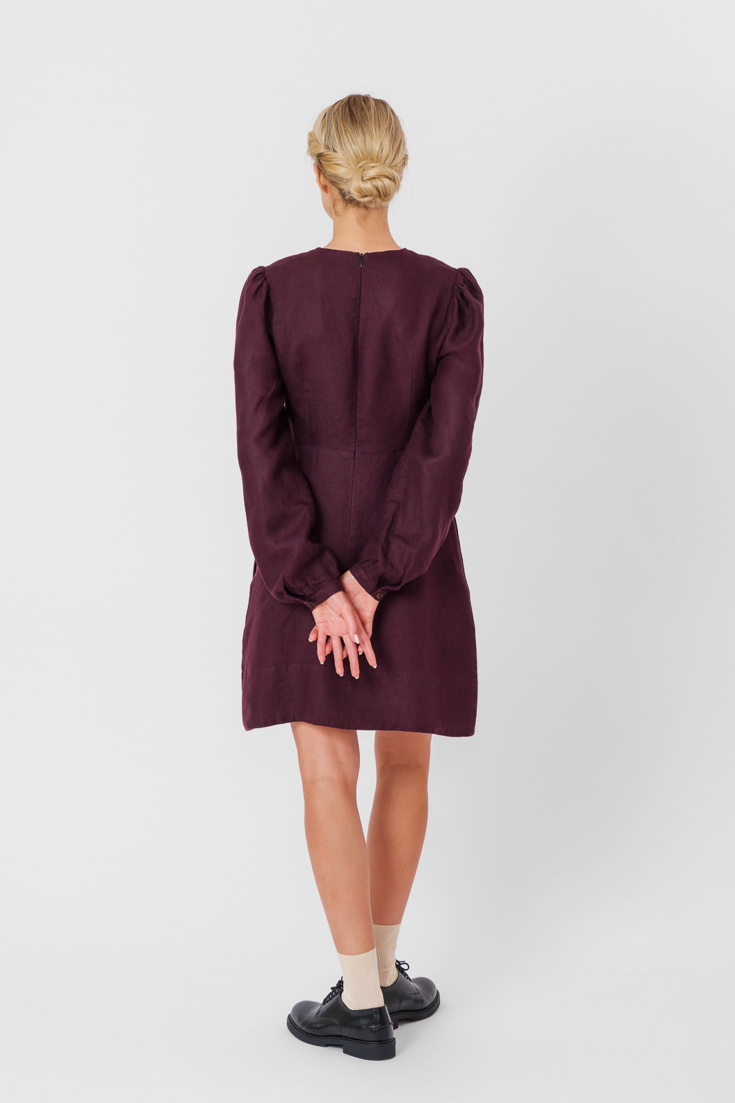 Kelly Dress, Long Sleeve, Twill Linen, Royal Grape#color_royal-grape