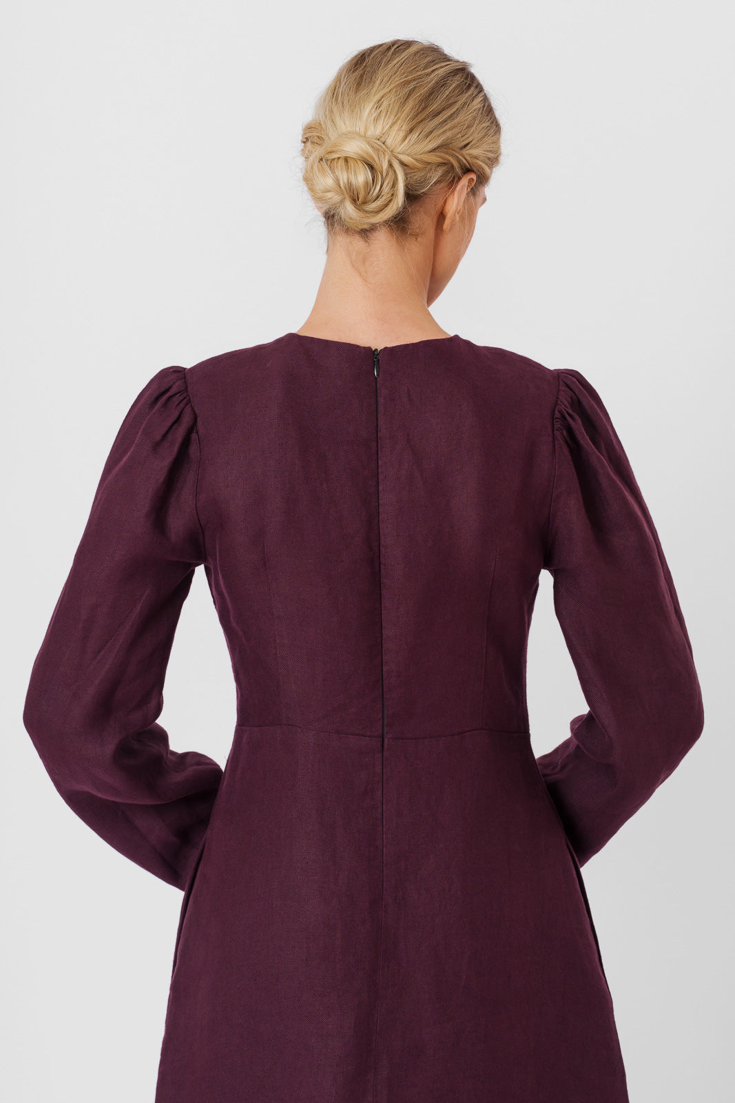 Kelly Dress, Long Sleeve, Twill Linen, Royal Grape