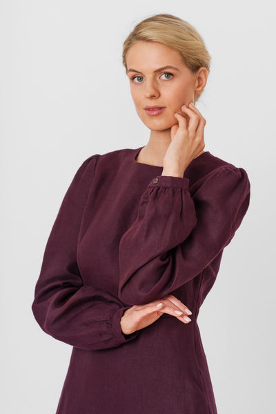 Kelly Dress, Long Sleeve, Twill Linen, Royal Grape#color_royal-grape