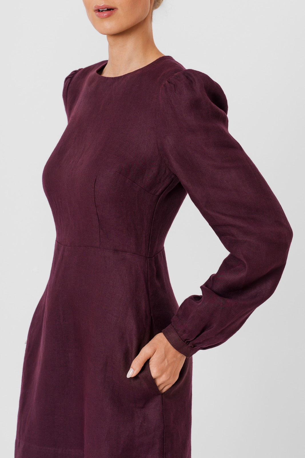 Kelly Dress, Long Sleeve, Twill Linen, Royal Grape