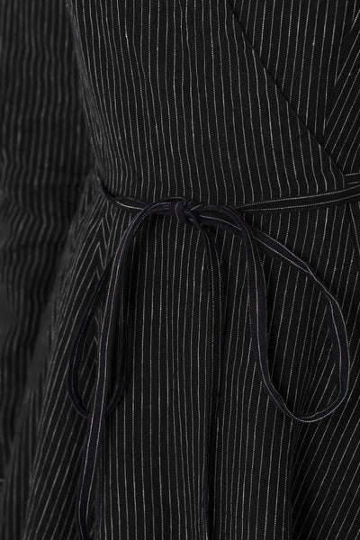 Wrap Dress, Long Sleeve, Black Pinstripe#color_black-pinstripe