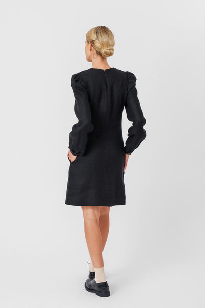 Kelly Dress, Long Sleeve, Black Herringbone#color_black-herringbone