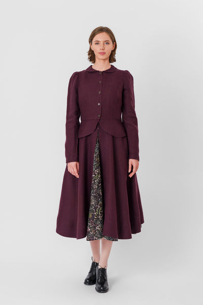 Elizabeth Coat, Long Sleeve, Twill Linen, Royal Grape#color_royal-grape