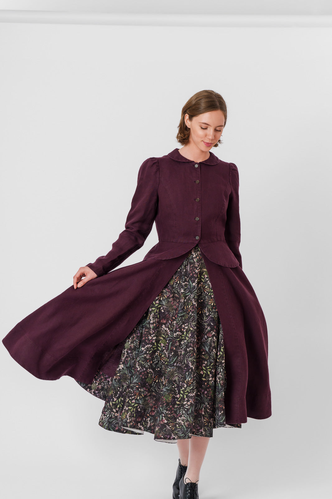 Elizabeth Coat, Long Sleeve, Twill Linen, Royal Grape#color_royal-grape