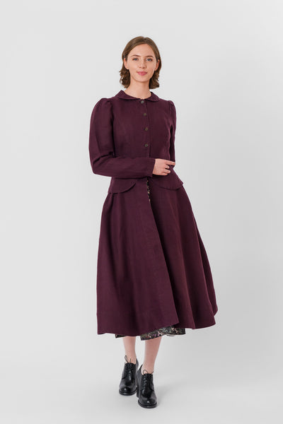 Elizabeth Coat, Long Sleeve, Twill Linen, Royal Grape#color_royal-grape