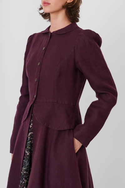 Elizabeth Coat, Long Sleeve, Twill Linen, Royal Grape#color_royal-grape