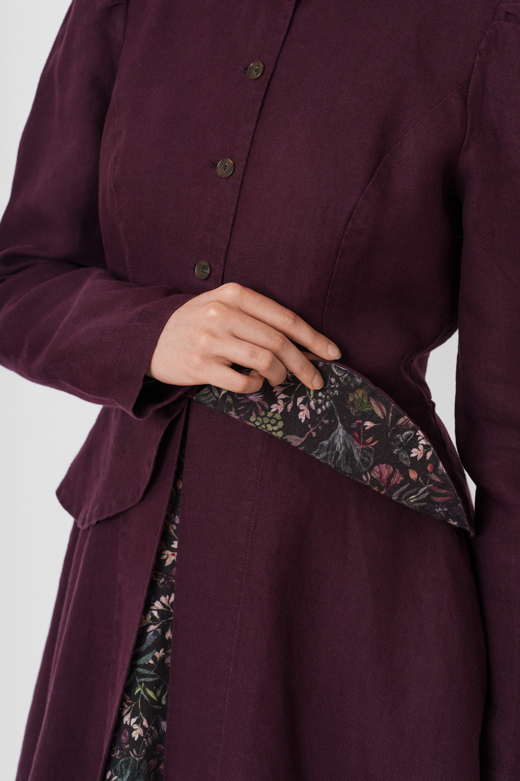 Elizabeth Coat, Long Sleeve, Twill Linen, Royal Grape#color_royal-grape