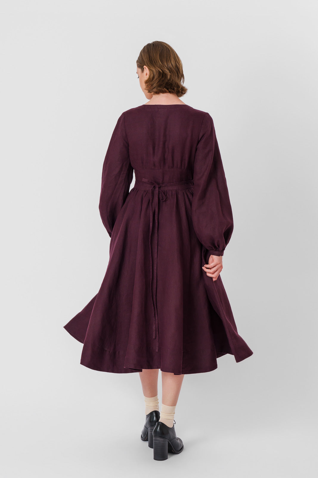 Diane Dress, Long Sleeve, Twill Linen, Royal Grape