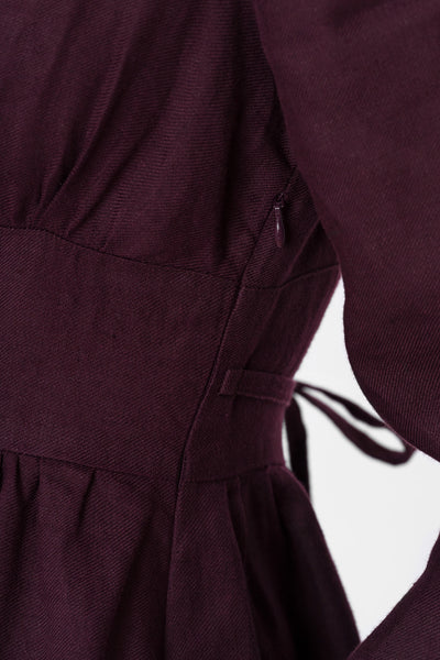 Diane Dress, Long Sleeve, Twill Linen, Royal Grape#color_royal-grape