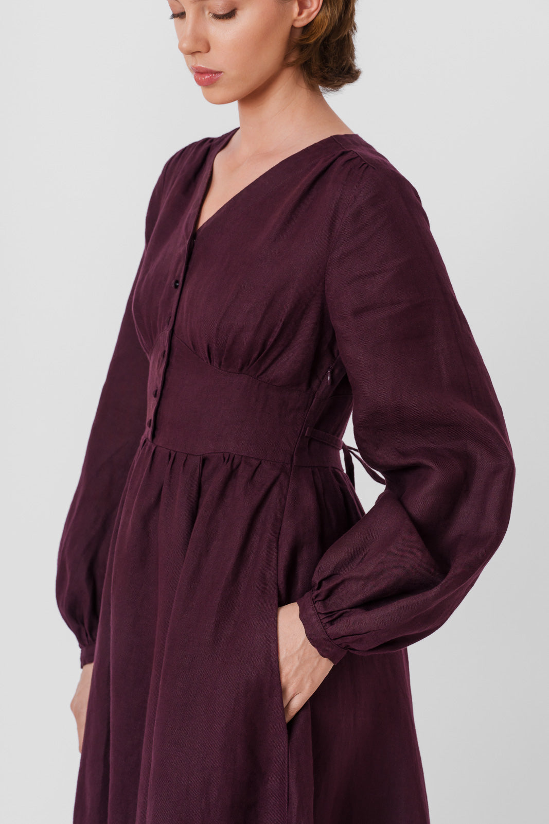 Diane Dress, Long Sleeve, Twill Linen, Royal Grape