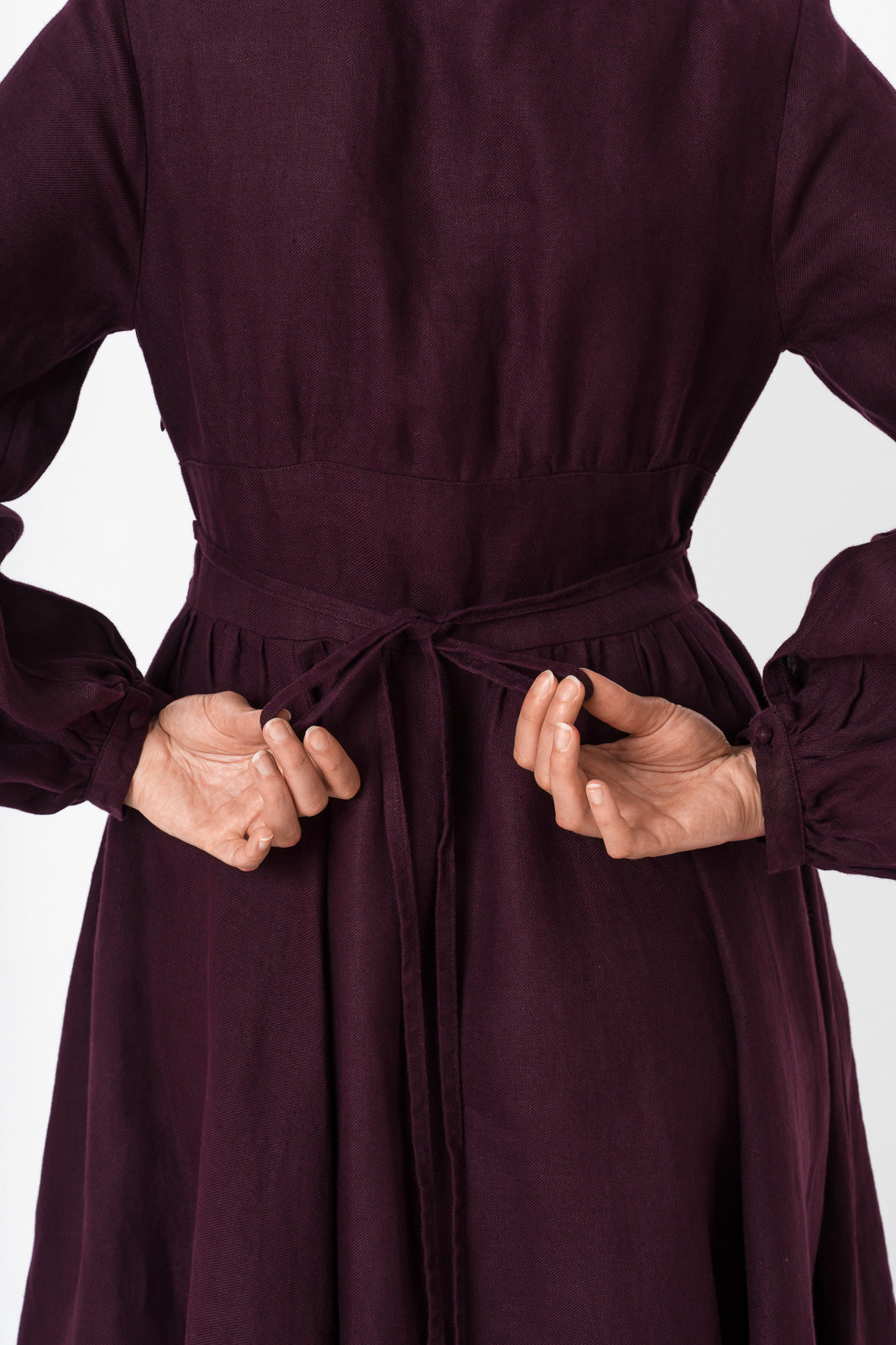 Diane Dress, Long Sleeve, Twill Linen, Royal Grape#color_royal-grape