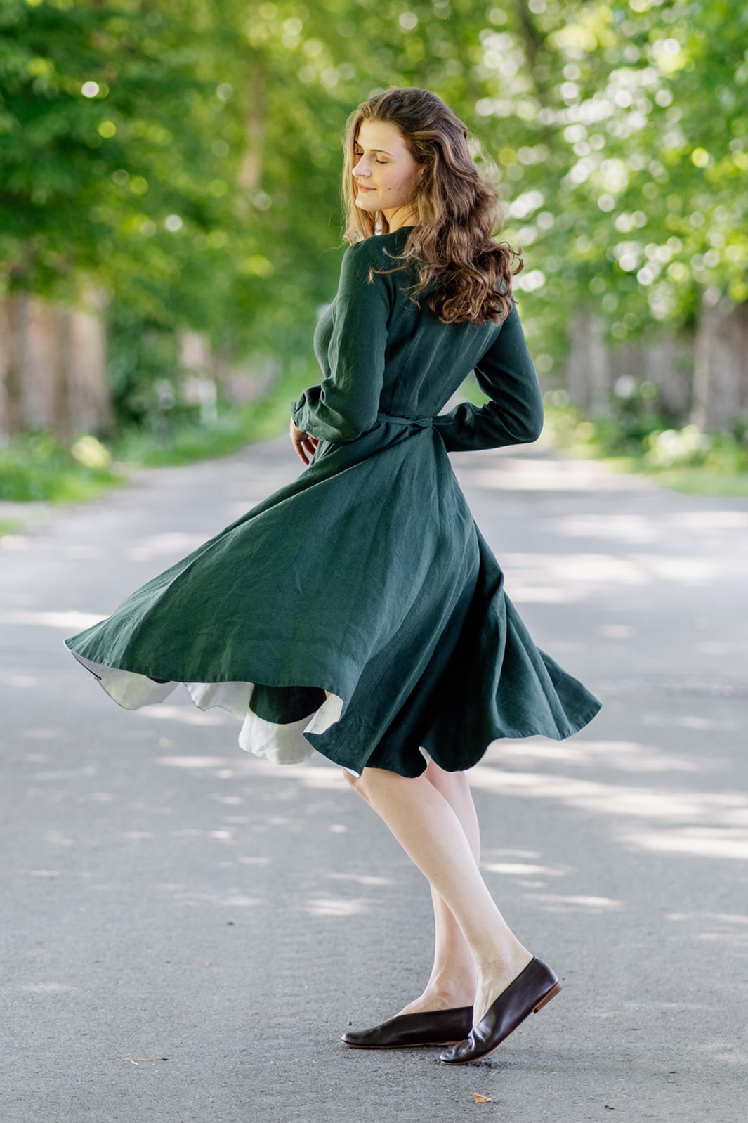 Wrap Dress, Long Sleeve, Evergreen#color_evergreen