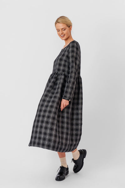 Smock Dress, Long Sleeve, Black Tartan#color_black-tartan