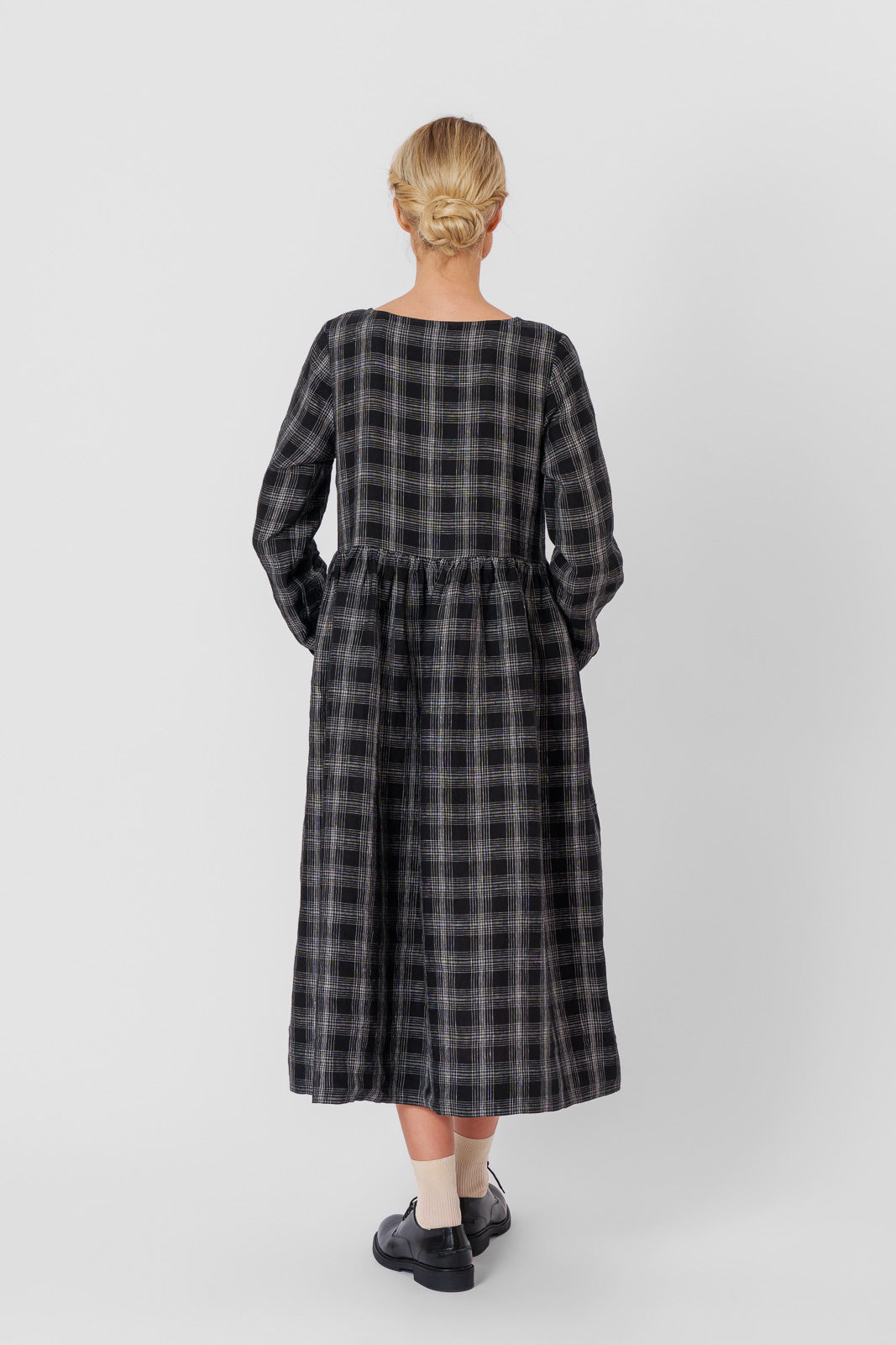 Smock Dress, Long Sleeve, Black Tartan