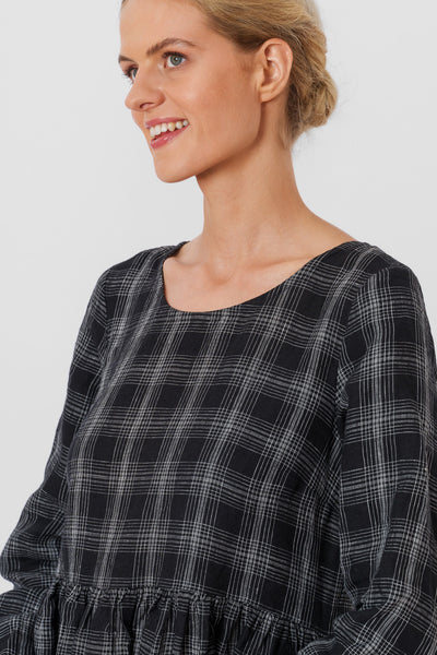 Smock Dress, Long Sleeve, Black Tartan#color_black-tartan