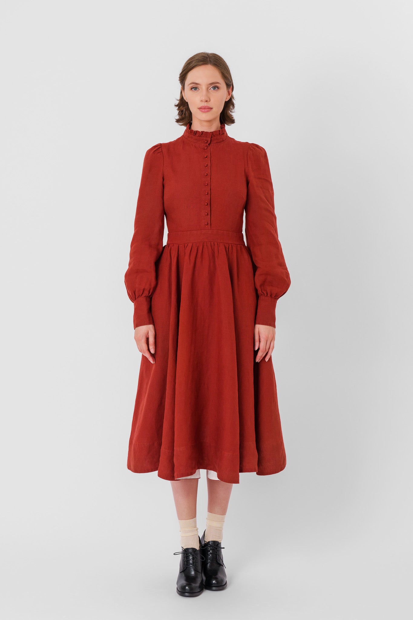 Abigail Dress, Long Sleeve, Deep Terracotta