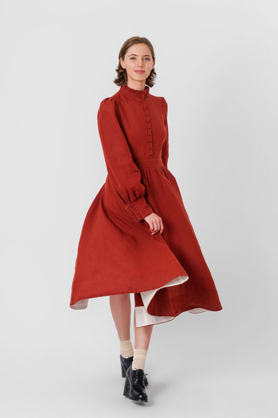 Abigail Dress, Long Sleeve, Deep Terracotta